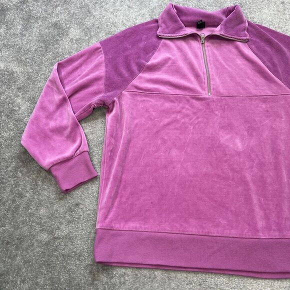 Wild Fable Velour 1/4 Zip Pullover Sweatshirt Purple Magenta Sz Medium Oversized - Picture 2 of 11
